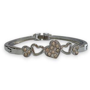Silver Heart Rhinestone Bangle Bracelet